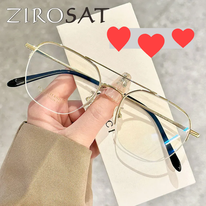 Zirosat Unisex Semi Rim Square Double Bridge Tr 90 Titanium Eyeglasses 159052