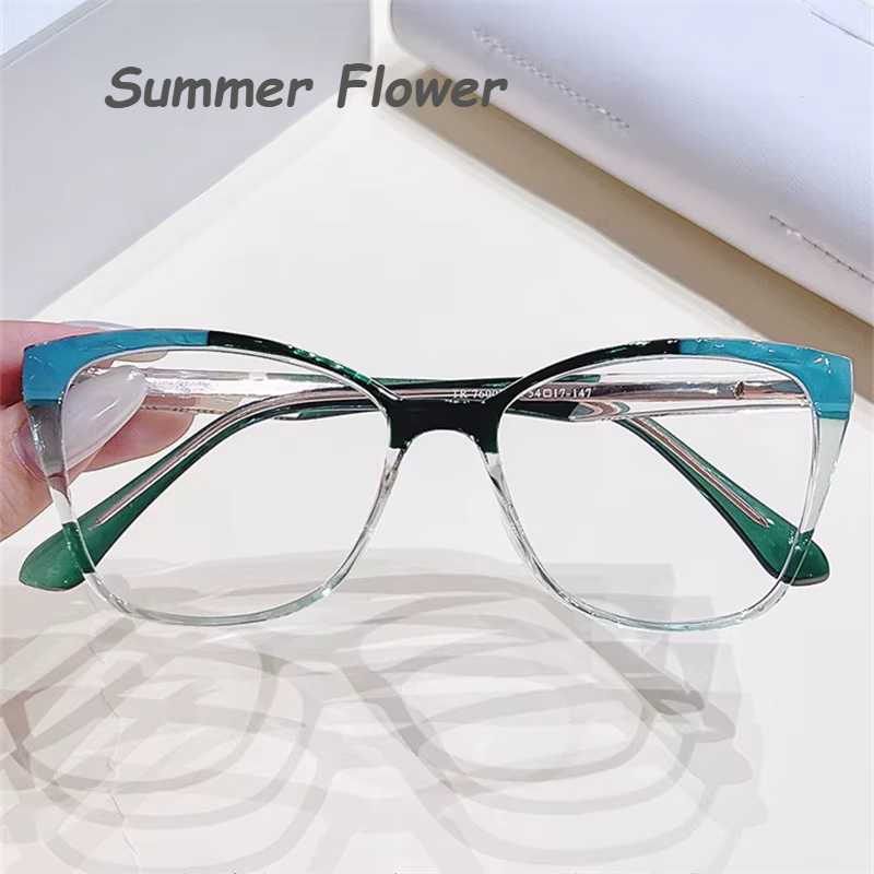 Summer Flower Women's Full Rim Square Cat Eye Tr 90 Titanium Eyeglasses 76003 Full Rim Summer Flower