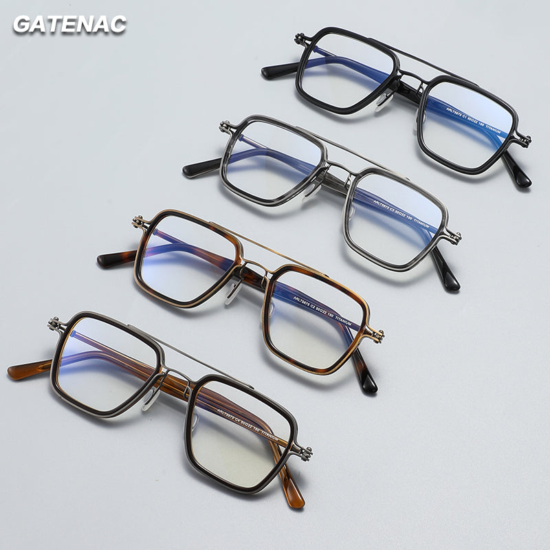 Gatenac Unisex Full Rim Big Square Double Bridge Titanium Acetate Photochromic Reading Glasses 7 — view 2 | Gatenac at FuzWeb