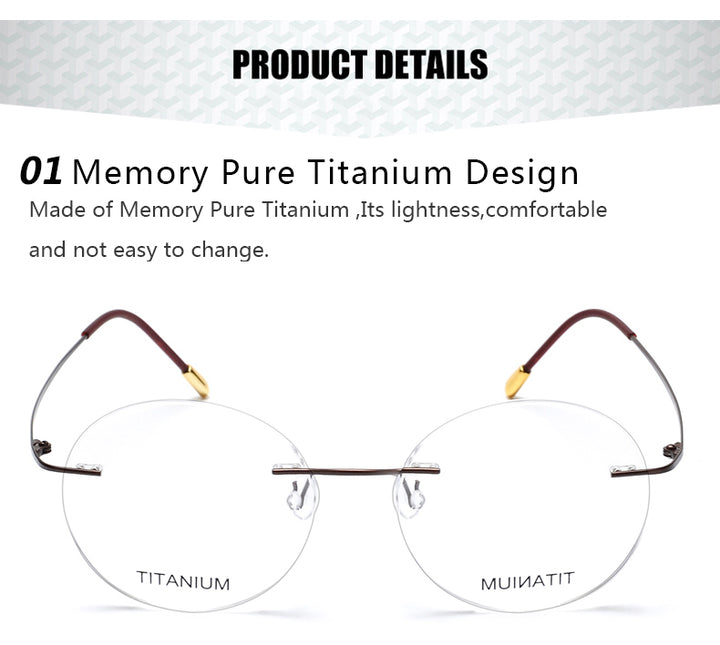 Krasivyy Unisex Rimless Round Titanium Eyeglasses Kr6012.