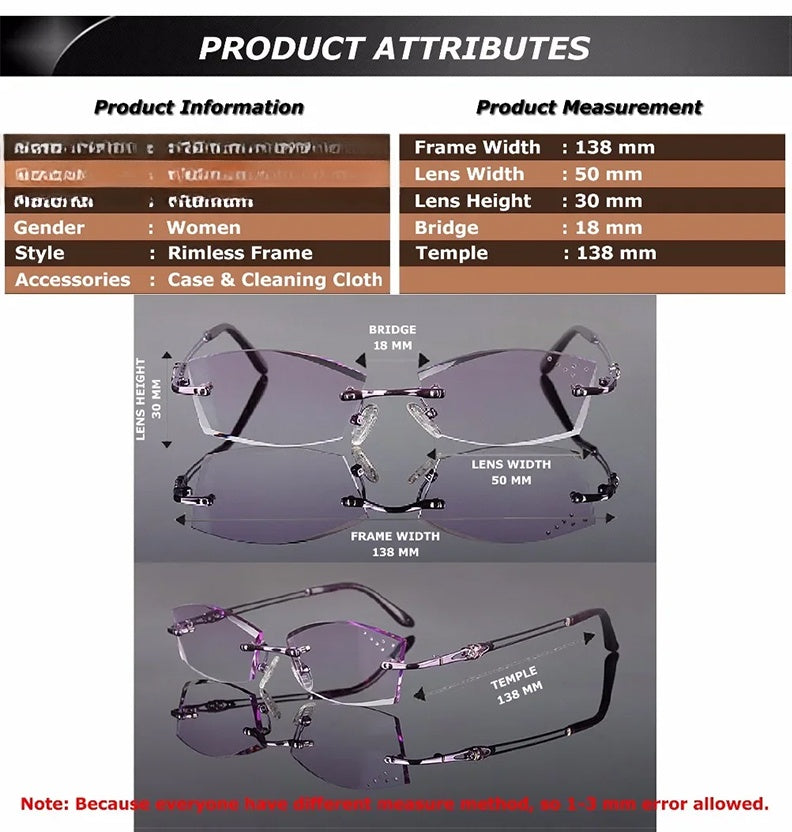 Chashma Womens Rimless Square Cat Eye Titanium Eyeglasses 771005 — view 1 | Chashma at FuzWeb