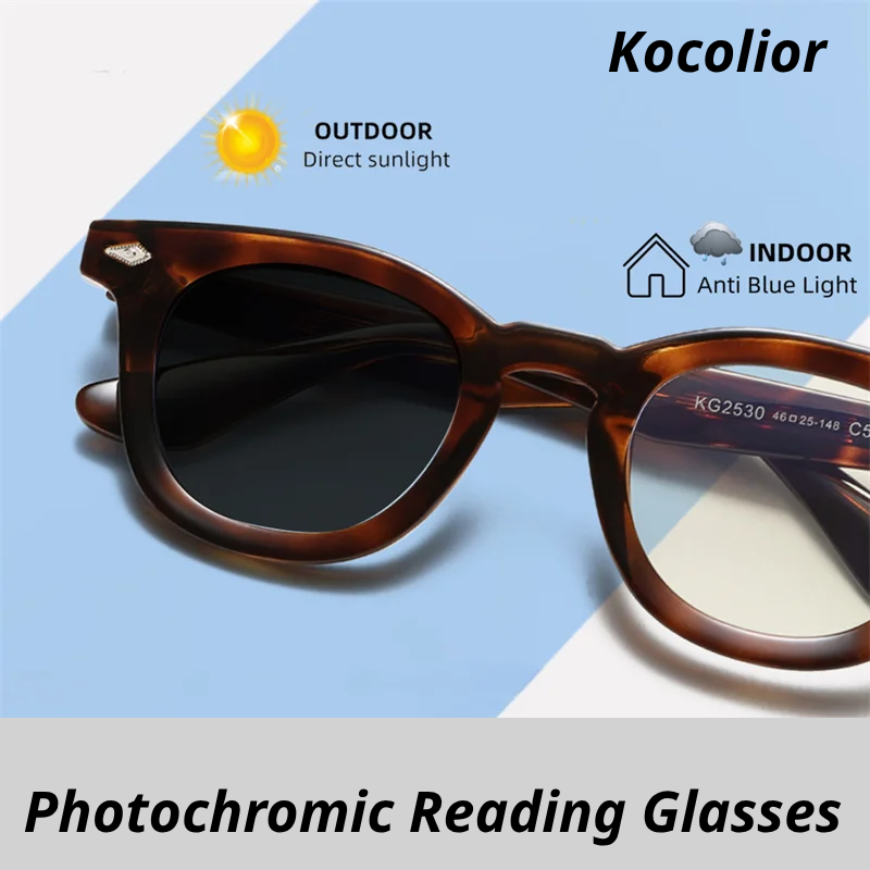 Kocolior Unisex Full Rim Square Tr 90 Alloy Photochromic Reading Glasses 682530