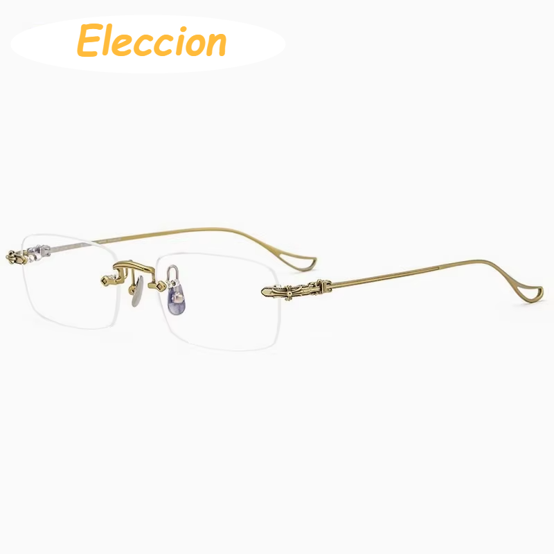 Eleccion Unisex Rimless Square Titanium Eyeglasses 16096 Rimless Eleccion Gold