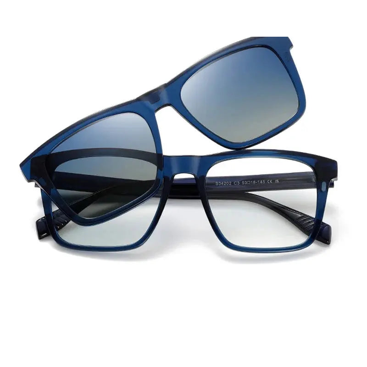 Kansept Unisex Full Rim Square Tr 90 Alloy Reading Glasses Clip On Sunglasses 34202.
