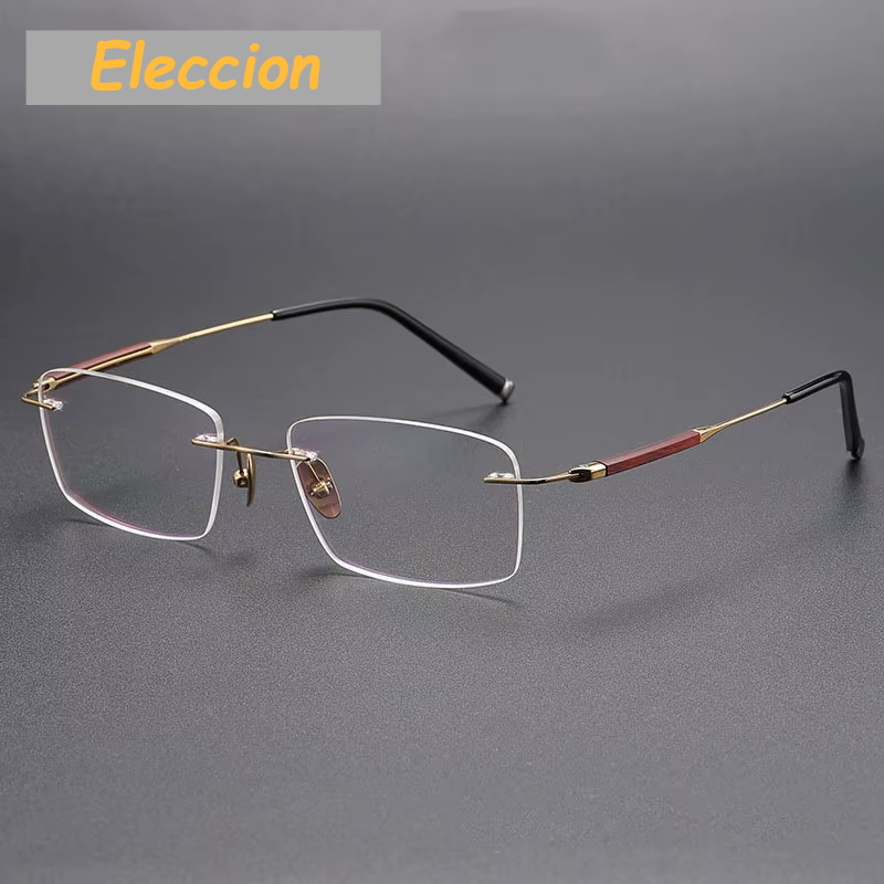 Eleccion Men's Rimless Square Polygon Titanium Eyeglasses 480954 Rimless Eleccion Gold