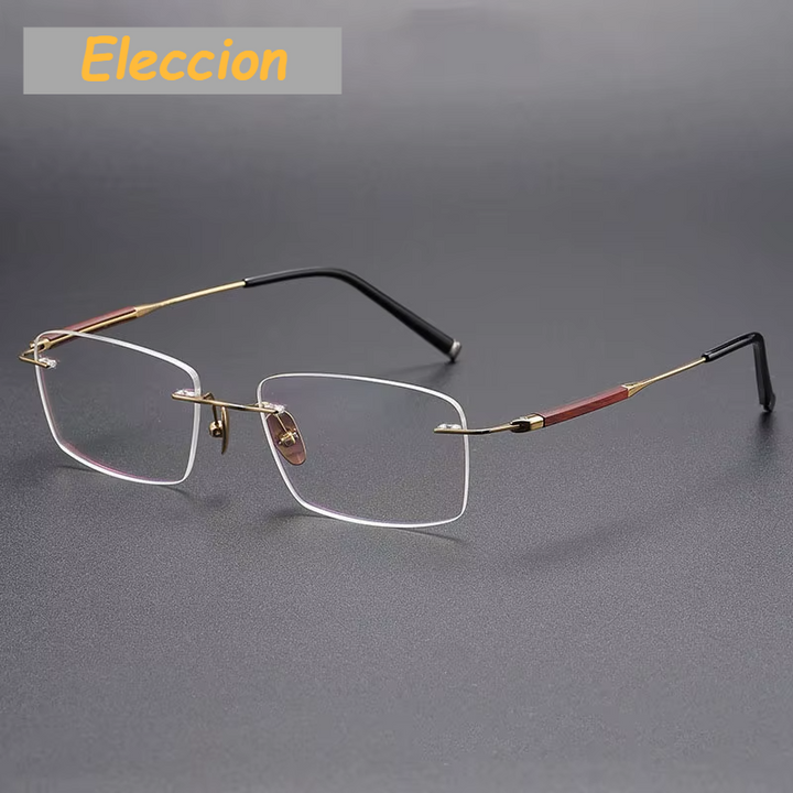 Eleccion Men's Rimless Square Polygon Titanium Eyeglasses 480954 Rimless Eleccion Gold