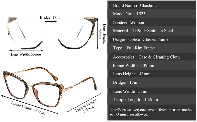 Chashma Womens Full Rim Cat Eye TR 90 Titanium Frame Eyeglasses 1525 — view 1 | Chashma at FuzWeb
