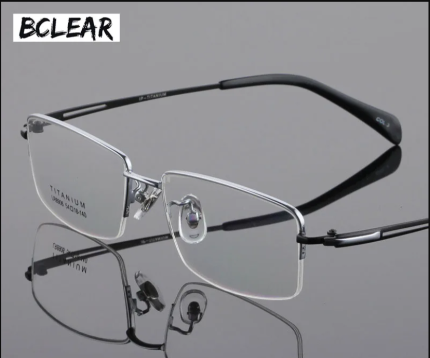 Bclear Men's Semi Rim Square Titanium Eyeglasses 89064