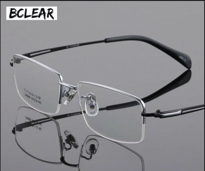 Bclear Men's Semi Rim Square Titanium Eyeglasses 89064