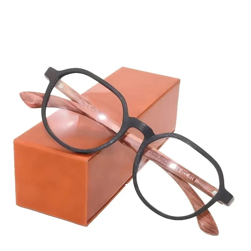 Hdcrafter Womens Full Rim Round Wood Temples Acetate Frames 759200 — view 1 | Hdcrafter Eyeglasses at FuzWeb