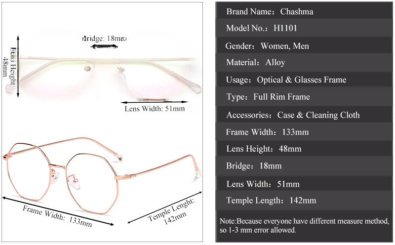 Chashma Ottica Womens Full Rim Polygon Alloy Eyeglasses 91100/01 — view 2 | Chashma Ottica at FuzWeb