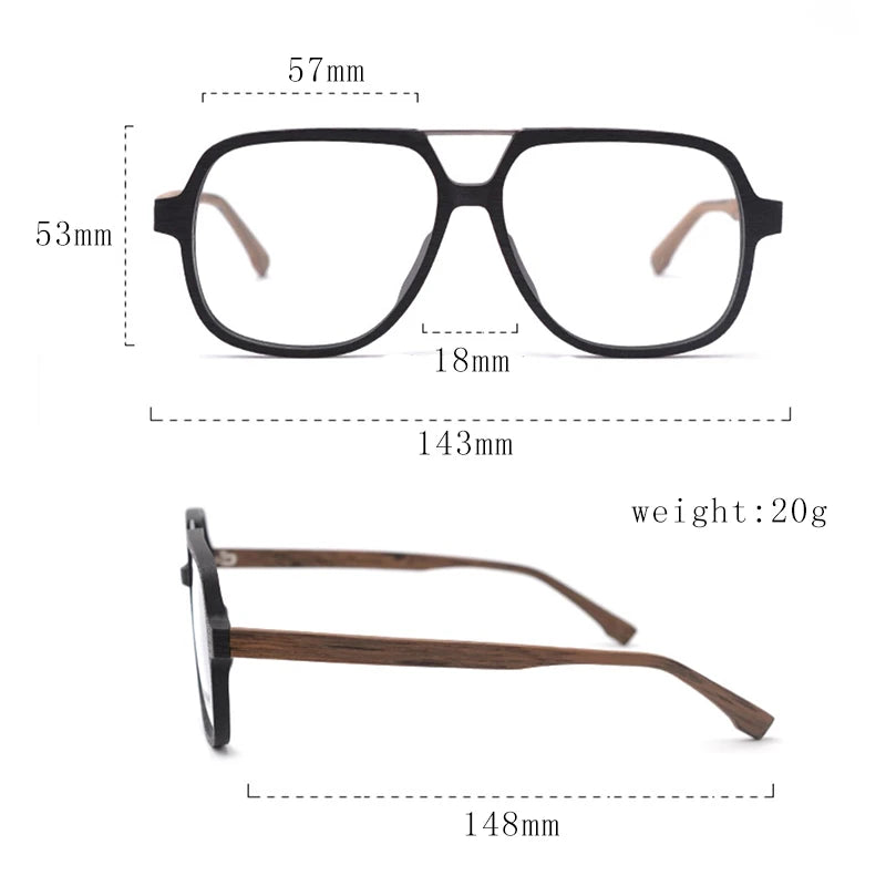 Hdcrafter Mens Full Rim Oversized Square Double Bridge Wood Alloy Eyeglasses — view 9 | Hdcrafter Eyeglasses at FuzWeb