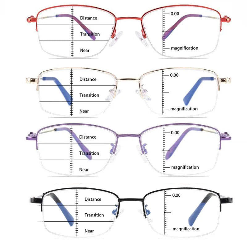 Evunhuo Full Rim Square Titanium Alloy Progressive Reading Glasses 4579.