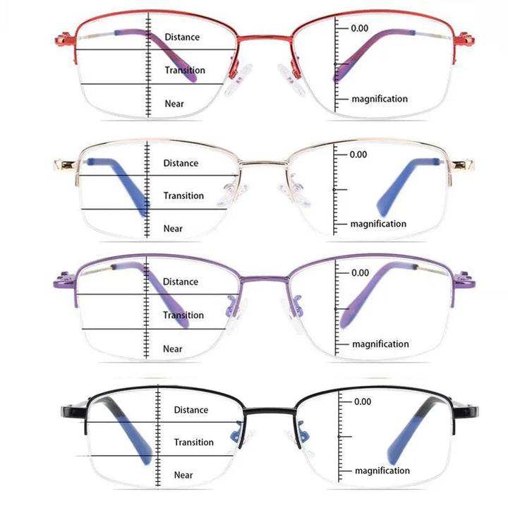 Evunhuo Full Rim Square Titanium Alloy Progressive Reading Glasses 4579.
