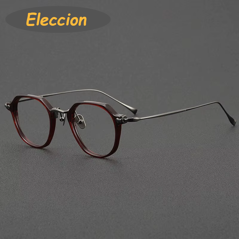 Eleccion Unisex Full Rim Oval Square Acetate Titanium Eyeglasses 481036