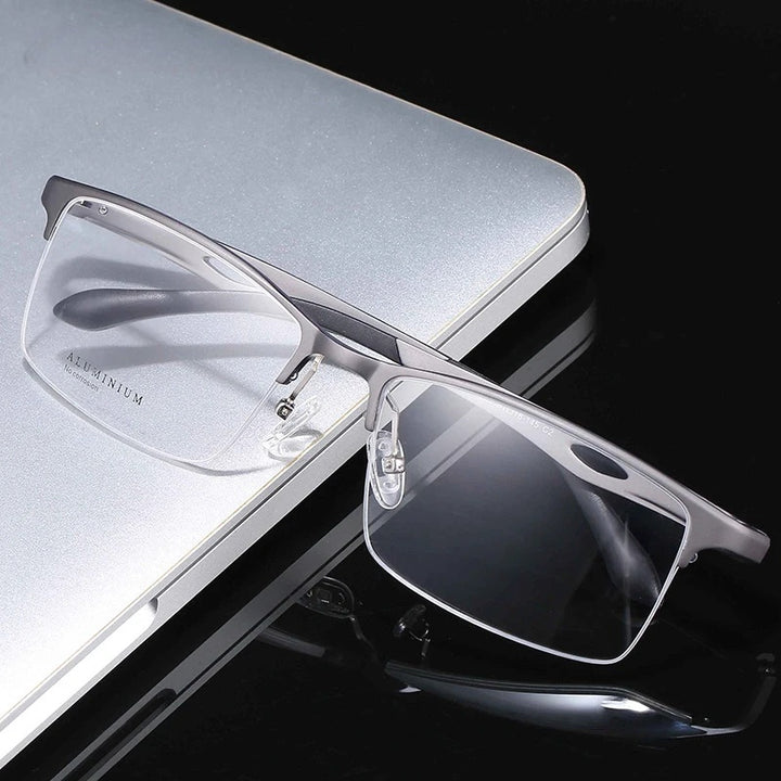 Chashma Ochki Unisex Large Semi Rim Square Aluminum Magnesium Sport Eyeglasses 6323 — view 8 | Chashma Ochki at FuzWeb