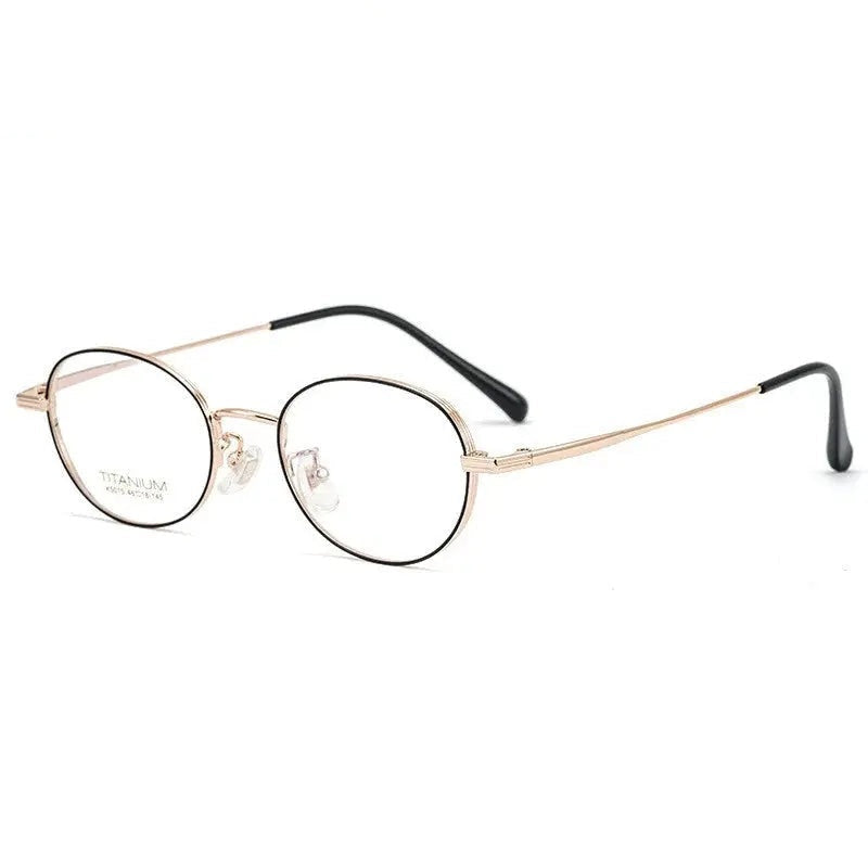 Chashma Ottica Unisex Full Rim Small Round Titanium Eyeglasses 5015 - Black Rose Gold