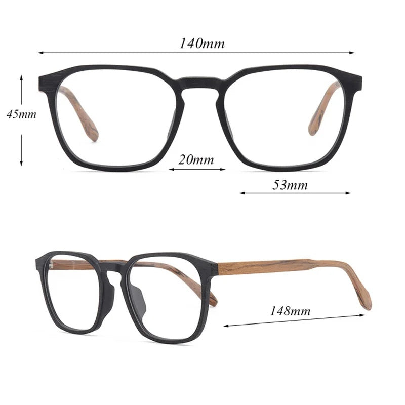 Hdcrafter Unisex Full Rim Square Wood Alloy Eyeglasses 1692 — view 9 | Hdcrafter Eyeglasses at FuzWeb
