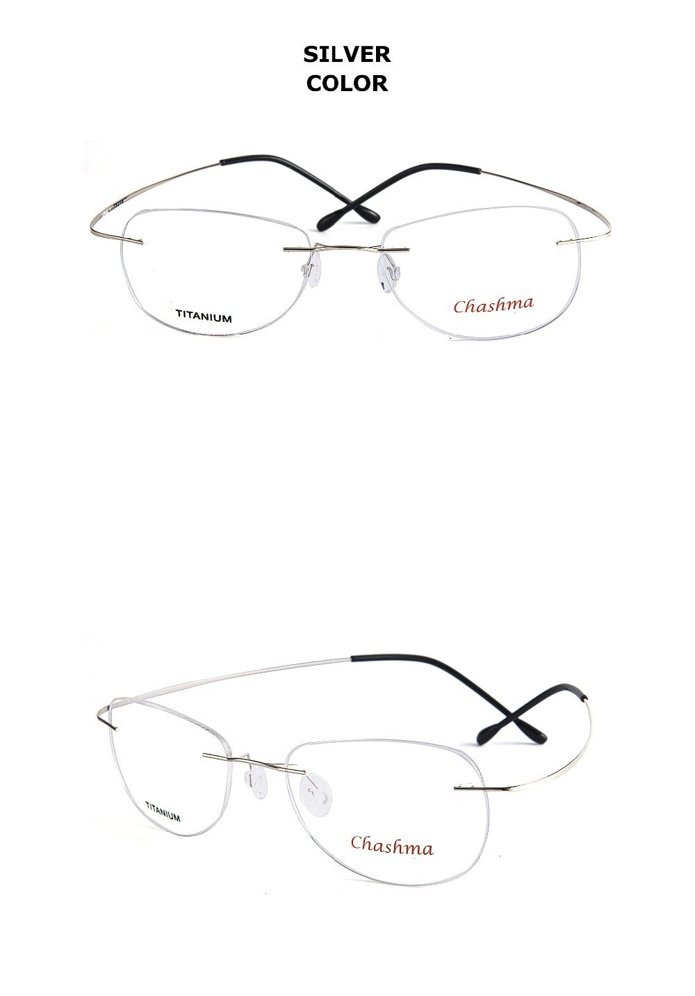 Chashma Mens Rimless Square Titanium Eyeglasses 6009 — view 2 | Chashma at FuzWeb