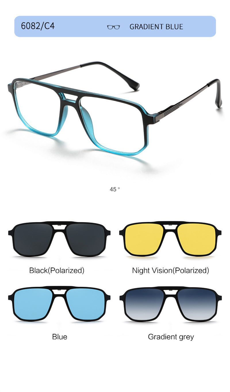 Summer Flower Unisex Full Rim Square Double Bridge Alloy Eyeglasses Clip On Sunglasses 60824.