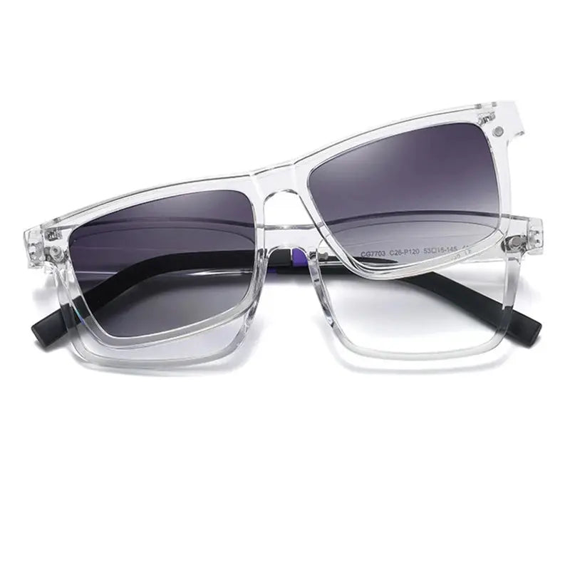 Kansept Unisex Full Rim Square Tr 90 Alloy Reading Glasses Clip On Sunglasses 57703.