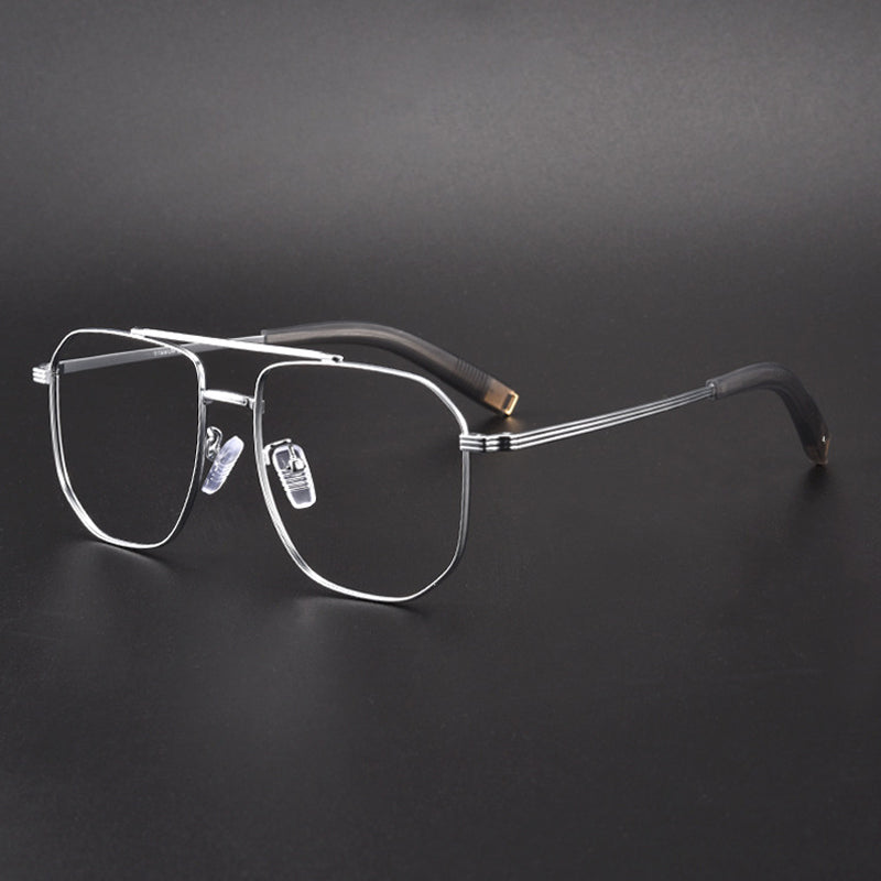 Gatenac Unisex Full Rim Square Double Bridge Titanium Photochromic Reading Glasses 760942.