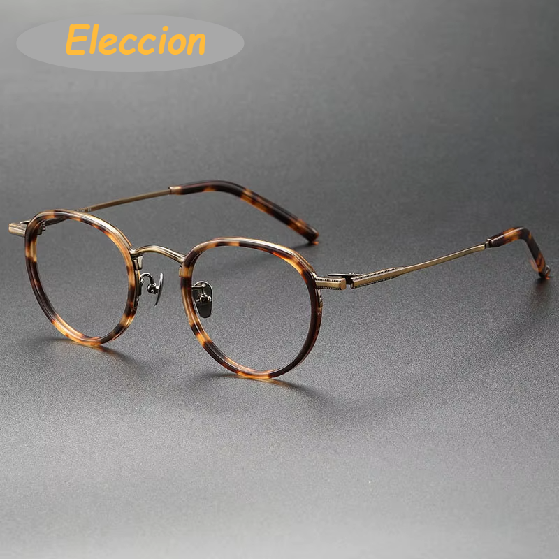 Eleccion Unisex Full Rim Round Titanium Acetate Eyeglasses 94243 Full Rim Eleccion Tortoise - Bronze