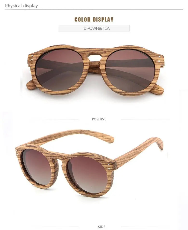 Hdcrafter Unisex Full Rim Round Bamboo Wood Frame Polarized Sunglasses Lw3016 — view 16 | Hdcrafter Sunglasses at FuzWeb