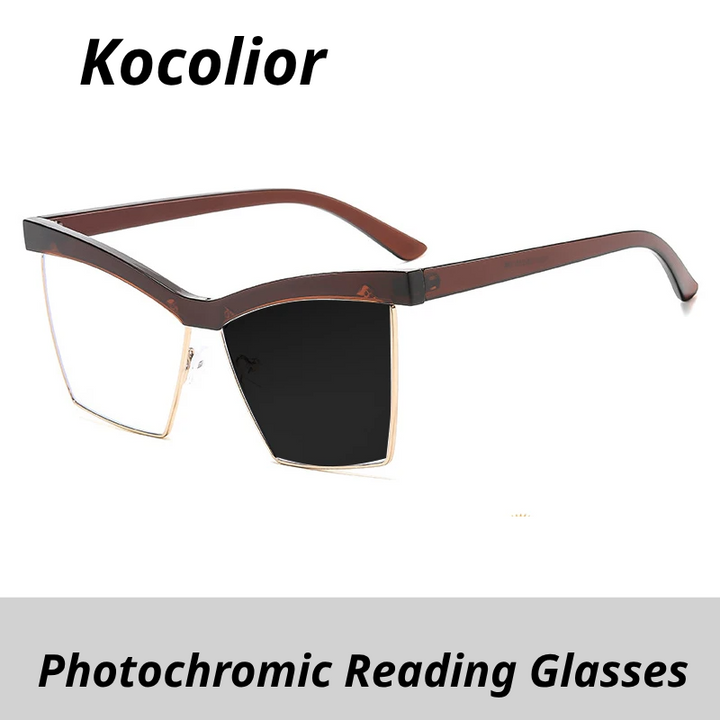 Kocolior Women's Full Rim Big Square Brow Line Tr 90 Titanium Photochromic Reading Glasses 713161