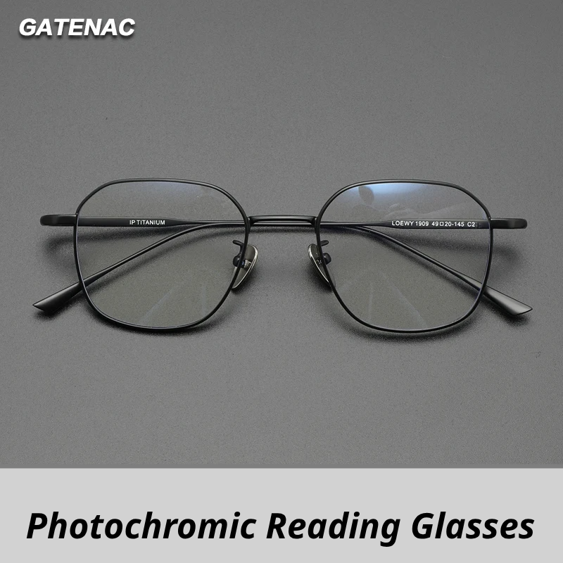 Gatenac Unisex Full Rim Polygon Titanium Photochromic Reading Glasses 531845