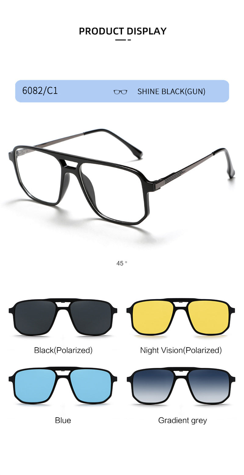 Summer Flower Unisex Full Rim Square Double Bridge Alloy Eyeglasses Clip On Sunglasses 60824.