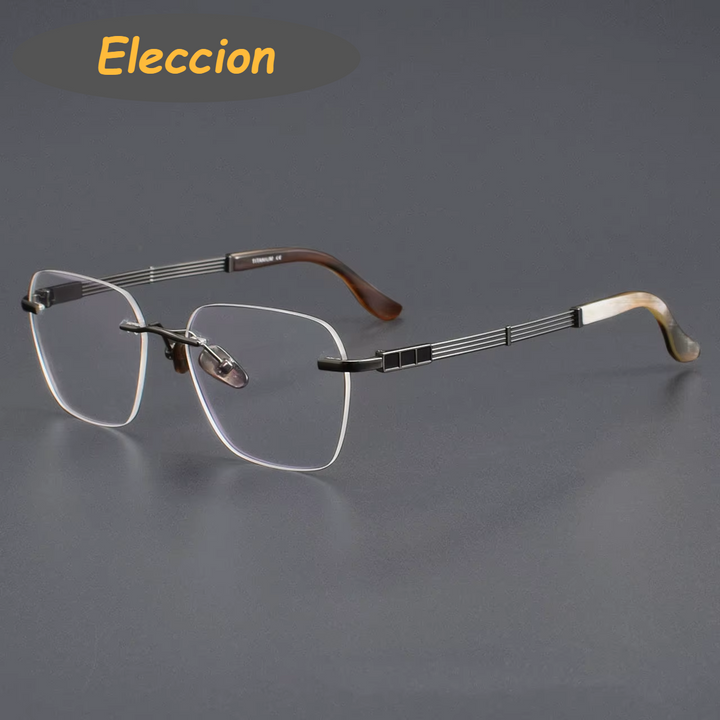 Eleccion Women's Rimless Square Titanium Horn Temple Eyeglasses 942118 Rimless Eleccion Gray