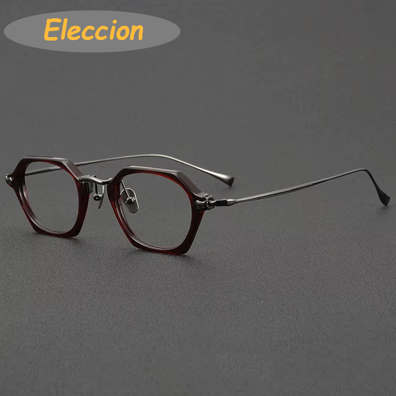 Eleccion Unisex Full Rim Polygon Acetate Titanium Eyeglasses 945502 Full Rim Eleccion Red