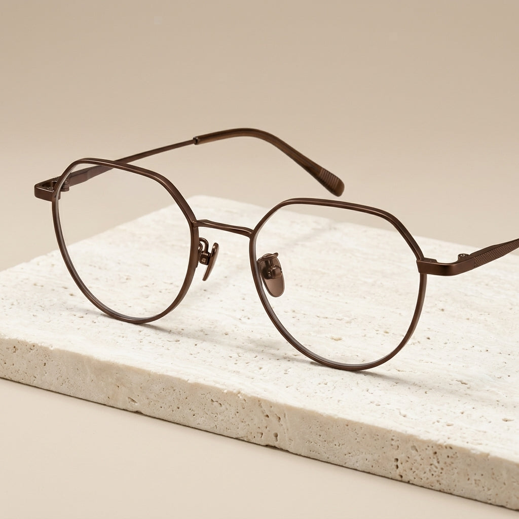 Chashma Ottica Unisex Full Rim Flat Top Oval Titanium Eyeglasses - Coffee