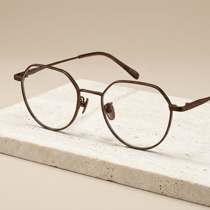 Chashma Ottica Unisex Full Rim Flat Top Oval Titanium Eyeglasses - Coffee