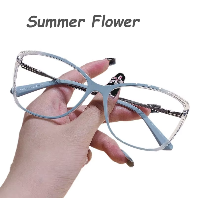 Summer Flower Women's Full Rim Square Cat Eye Tr 90 Titanium Eyeglasses 87875 Full Rim Summer Flower