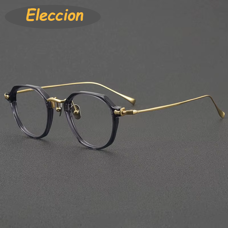 Eleccion Unisex Full Rim Oval Square Acetate Titanium Eyeglasses 481036