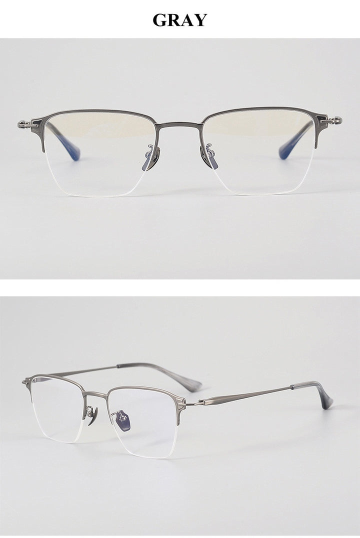 Chashma Unisex Semi Rim Big Polygon Square Titanium Eyeglasses 881485.