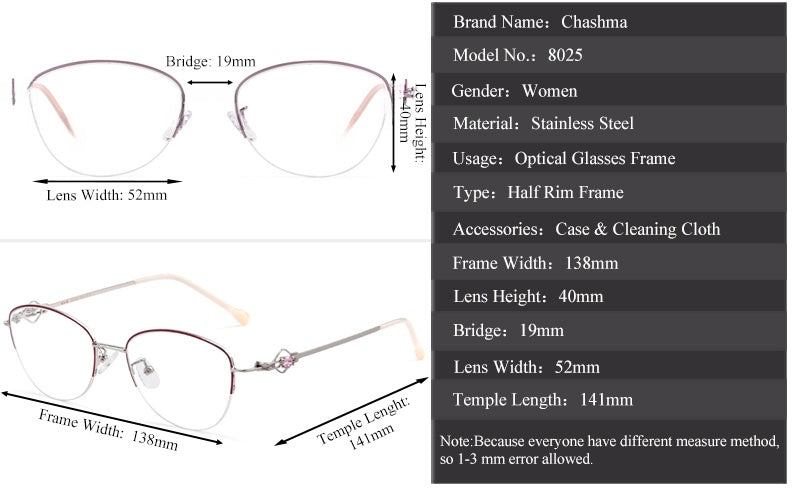 Chashma Ochki Womens Semi Rim Oval Stainless Steel Eyeglasses 80254 — view 1 | Chashma Ochki at FuzWeb