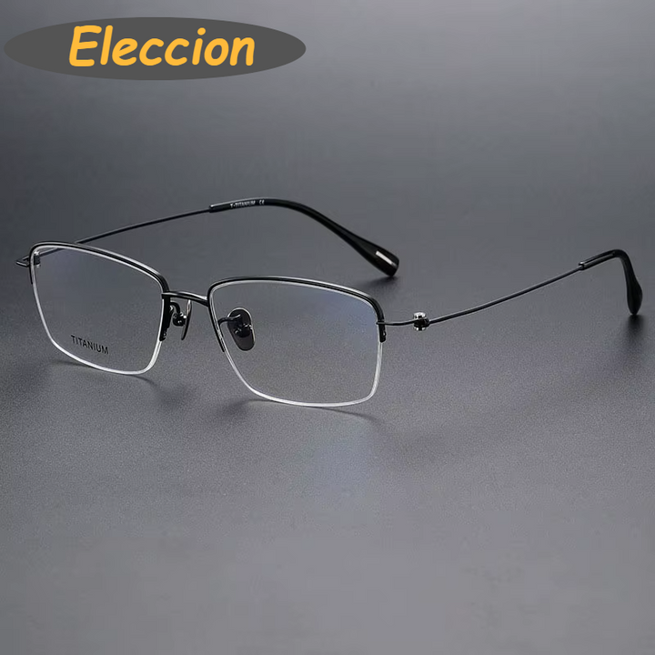 Eleccion Men's Semi Rim Square Titanium Eyeglasses 80923 Semi Rim Eleccion Black