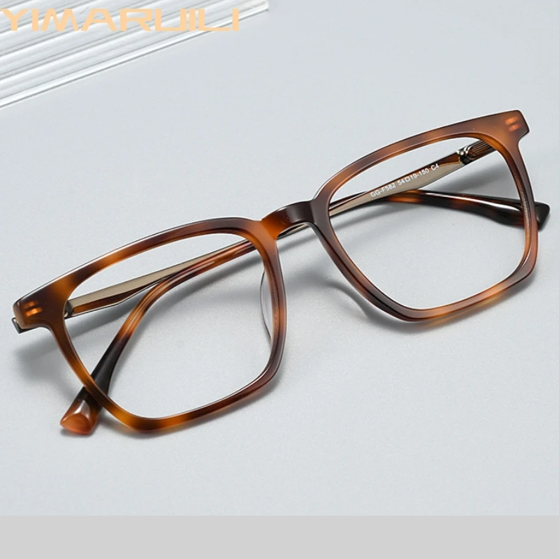 Yimaruil Men's Full Rim Square Acetate Titanium Eyeglasses 365821