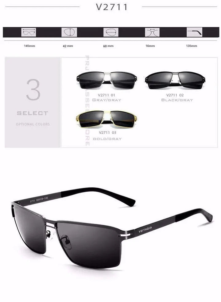 Veithdia Mens Full Rim Rectangle Stainless Steel Polarized Sunglasses 2711 — view 6 | Veithdia at FuzWeb