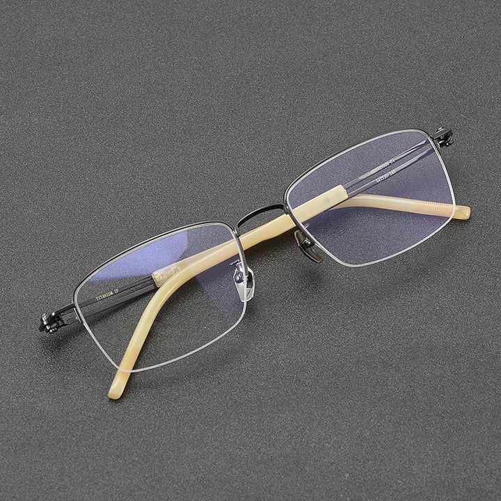 Chashma Ottica Mens Big Semi Rim Square Titanium Horn Eyeglasses 401008 — view 2 | Chashma Ottica at FuzWeb