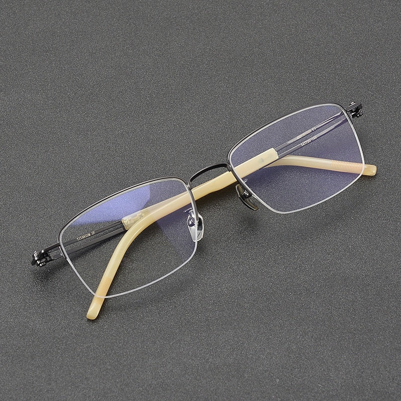 Chashma Mens Semi Rim Big Square Titanium Horn Eyeglasses 966008 — view 2 | Chashma at FuzWeb
