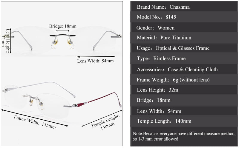 Chashma Ottica Womens Rimless Oval Titanium Eyeglasses 81454 — view 1 | Chashma Ottica at FuzWeb