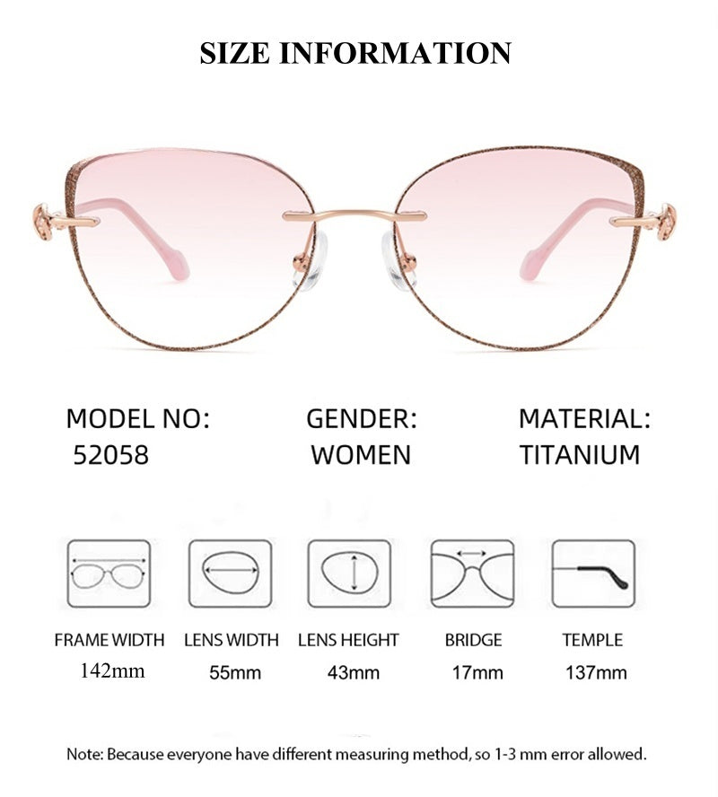 Chashma Womens Rimless Round Cat Eye Titanium Eyeglasses 652058 — view 1 | Chashma at FuzWeb