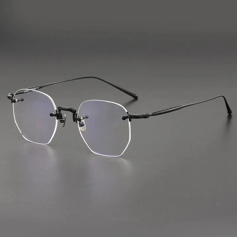 Aimee Unisex Rimless Polygon Round Pure Titanium Eyeglasses PR50 — view 2 | Aimee at FuzWeb