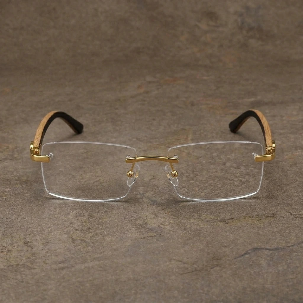 Aimee Men's Rimless Square Titanium Wood Eyeglasses XK — view 1 | Aimee at FuzWeb