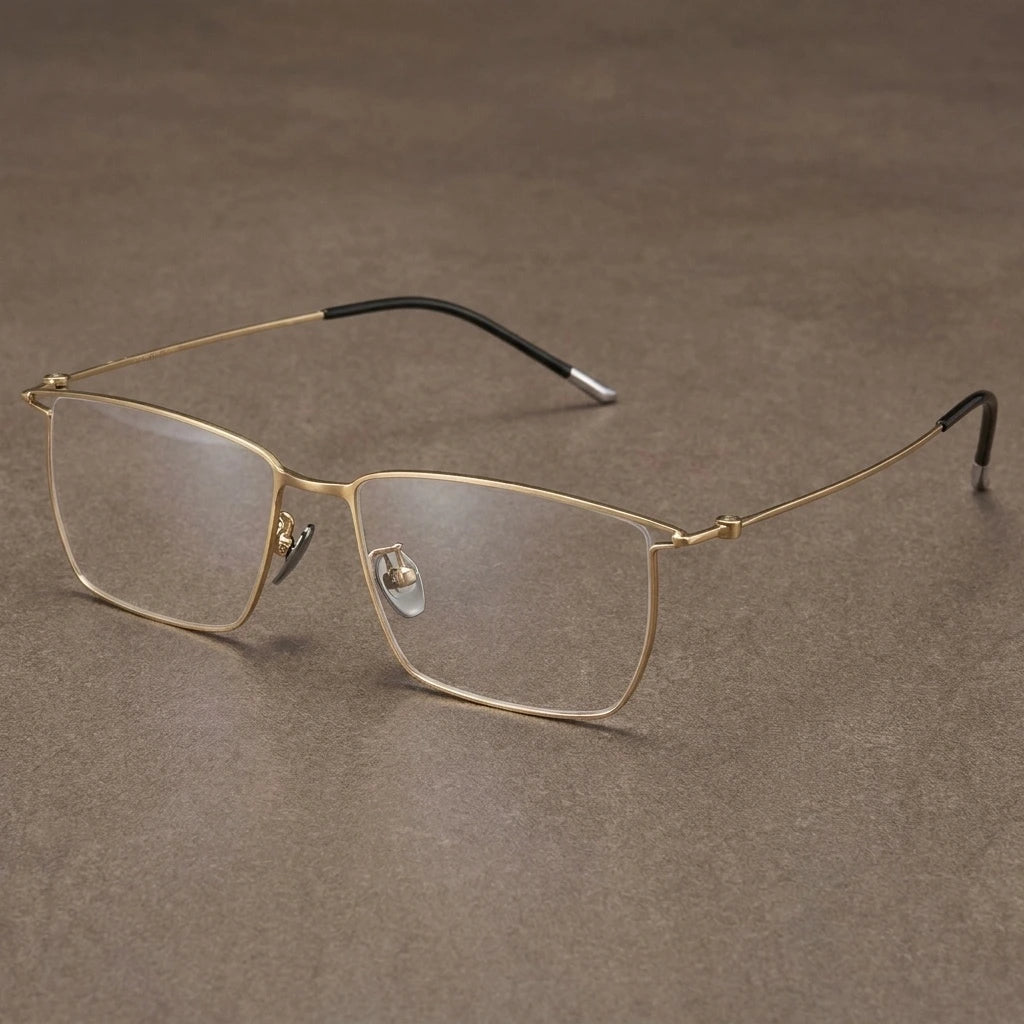 Aror Men's Semi Rim Square Pure Titanium Eyeglasses 3008 — Gold — view 1 | Aror at FuzWeb