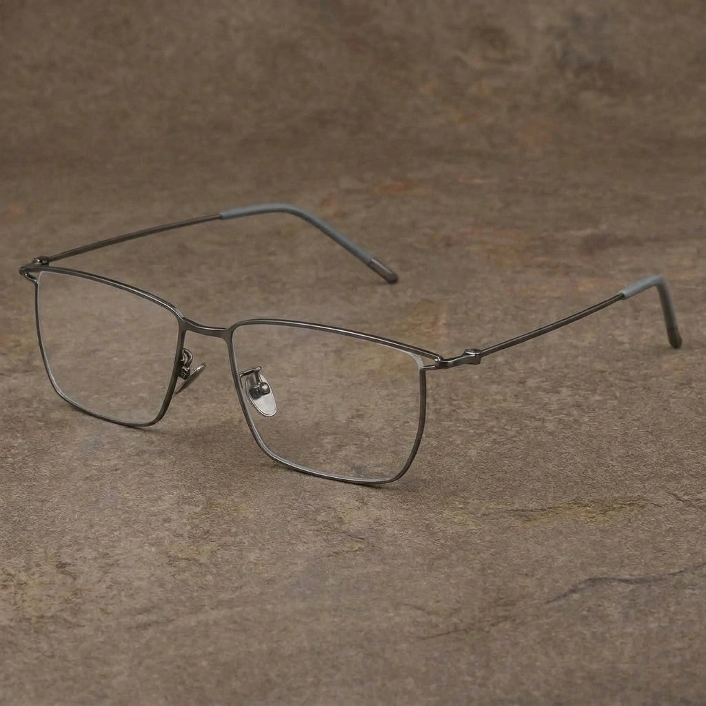 Aror Men's Semi Rim Square Pure Titanium Eyeglasses 3008 — Gun — view 2 | Aror at FuzWeb